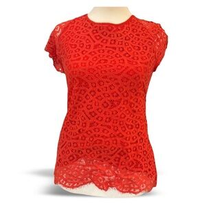 Red Lace Short Sleeve Blouse – Solitaire by Ravi Khosla - Lined, Small